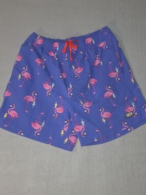 SAXX Men's Blue Flamingo Print Swim Shorts